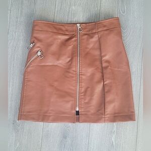 Faux Leather Zip Mini Skirt Tan Small